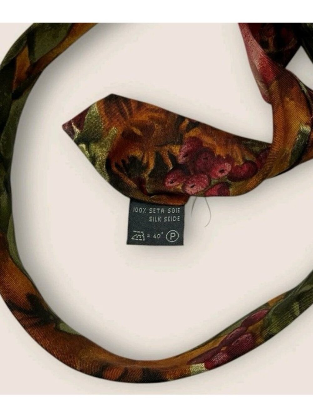 ERMENEGILDO ZEGNA Silk Tie ITALY Brown Green Fruit Leaf W:3.7" EUC - Picture 4 of 6